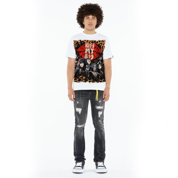 Cult Of Individuality Cult's Heavyweight Short Sleeve Crew Neck Tee "Kiss Rock N Roll" In White Tshirt