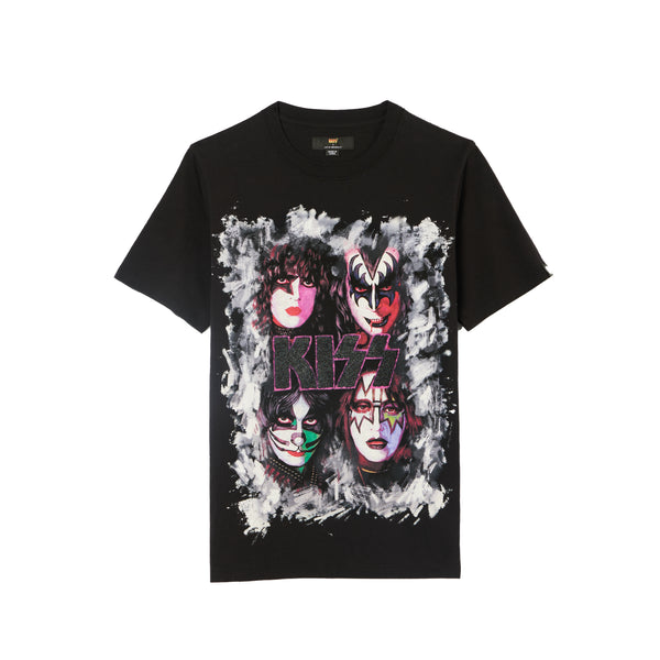 cult of individuality Cult's Heavyweight Short Sleeve Crew Neck Tee "Kiss Painted" in Black Tshirt