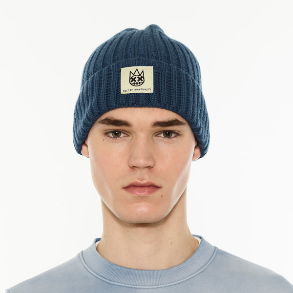Cult Of Individuality Cult's Knit Hat In Blue Steel Knit Hats
