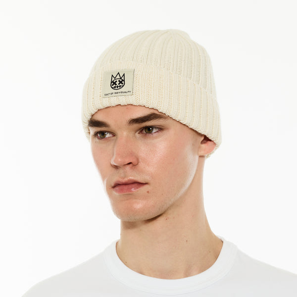 Cult Of Individuality Cult's Knit Hat In Winter White Knit Hats
