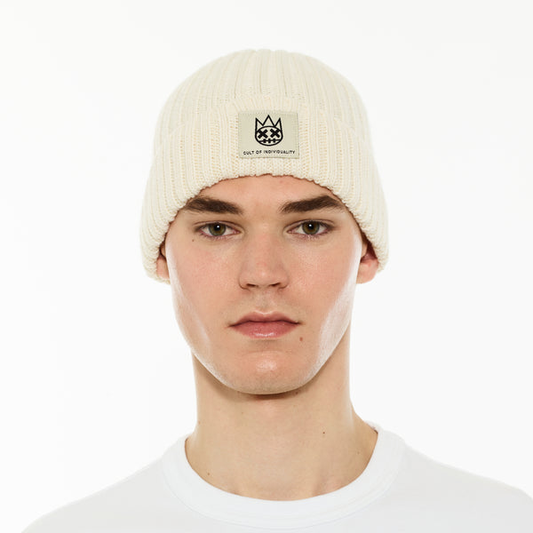 Cult Of Individuality Cult's Knit Hat In Winter White Knit Hats
