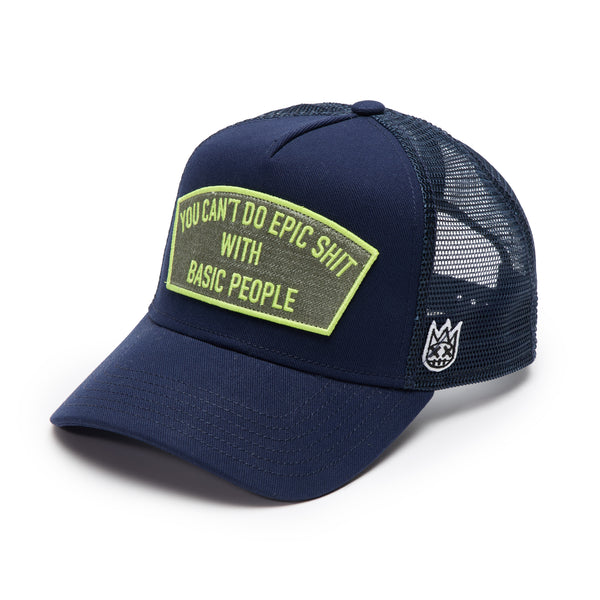 Cult Of Individuality Cult's Logo Mesh Back Trucker Hat "Cant Do Epic Shit" In Midnight Blue Hats