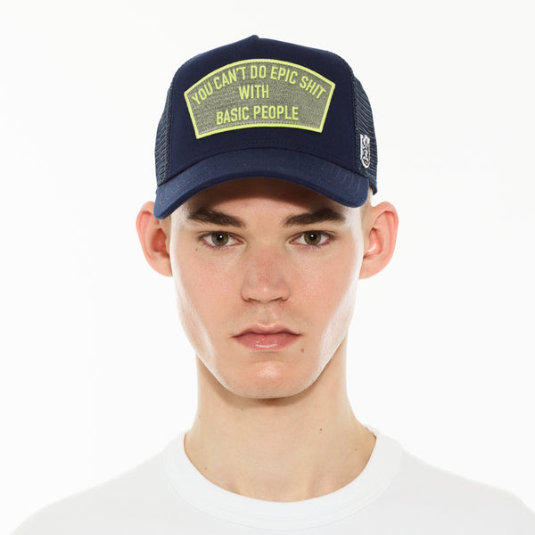 Cult Of Individuality Cult's Logo Mesh Back Trucker Hat "Cant Do Epic Shit" In Midnight Blue Hats