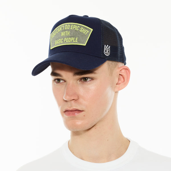 Cult Of Individuality Cult's Logo Mesh Back Trucker Hat "Cant Do Epic Shit" In Midnight Blue Hats