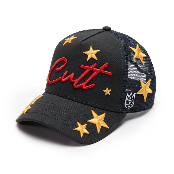 Cult Of Individuality Cult's Logo Mesh Back Trucker Hat "Cherubs" In Steel Hats