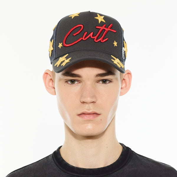 Cult Of Individuality Cult's Logo Mesh Back Trucker Hat "Cherubs" In Steel Hats