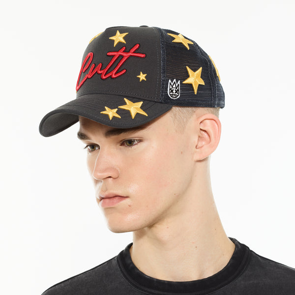 Cult Of Individuality Cult's Logo Mesh Back Trucker Hat "Cherubs" In Steel Hats