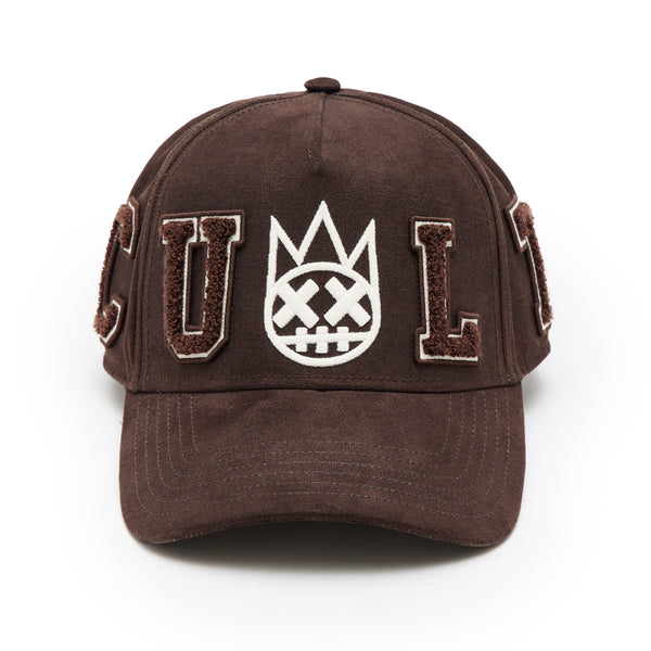 cult of individuality Cult's Logo Mesh Back Trucker Hat "Cult Chenille Suede" in Chocolate Hats