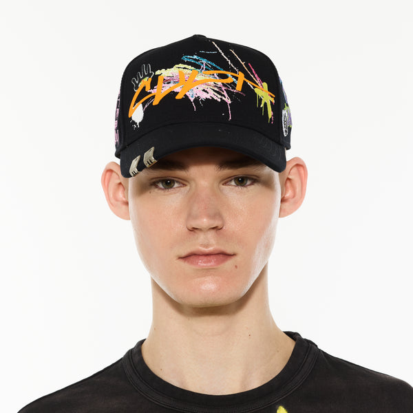 Cult Of Individuality Cult's Logo Mesh Back Trucker Hat "Cult Graffiti" In Black Hats