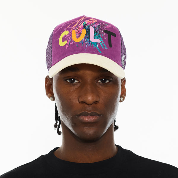 Cult Of Individuality Cult's Logo Mesh Back Trucker Hat "Cult Logo" In Hyacinth Violet Hats
