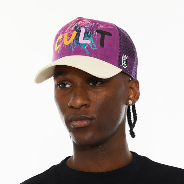 Cult Of Individuality Cult's Logo Mesh Back Trucker Hat "Cult Logo" In Hyacinth Violet Hats