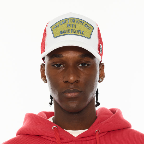 Cult Of Individuality Cult's Logo Mesh Back Trucker Hat "Epic Shit" In Winter White Hats