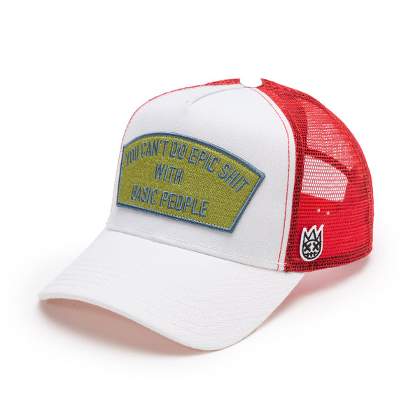 Cult Of Individuality Cult's Logo Mesh Back Trucker Hat "Epic Shit" In Winter White Hats