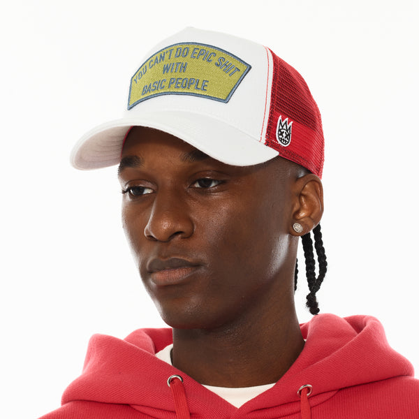 Cult Of Individuality Cult's Logo Mesh Back Trucker Hat "Epic Shit" In Winter White Hats