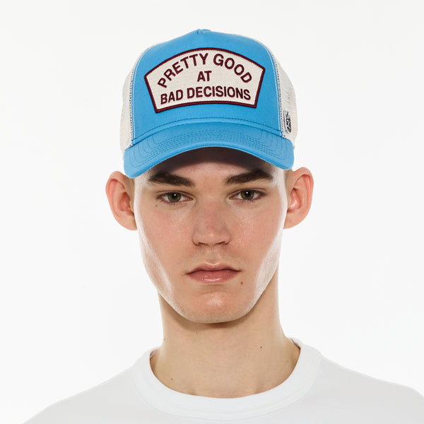 Cult Of Individuality Cult's Logo Mesh Back Trucker Hat "Good At Bad Decisions" In Rhubarb Hats