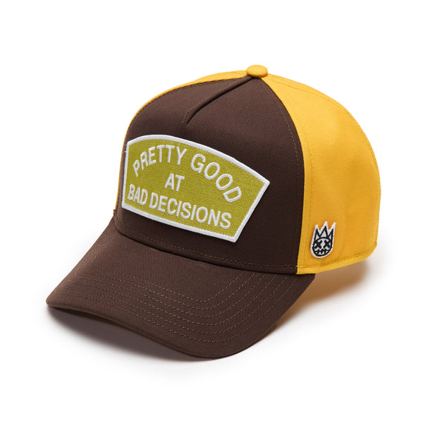 Cult Of Individuality Cult's Logo Mesh Back Trucker Hat "Good At Bad Decisions" In Chocolate Hats