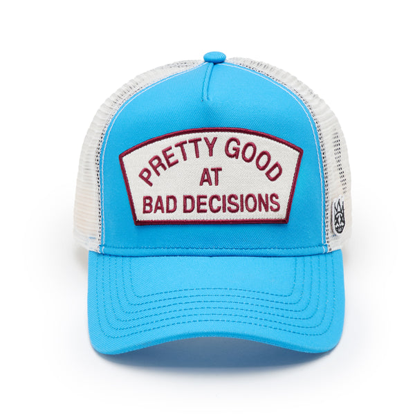 cult of individuality Cult's Logo Mesh Back Trucker Hat "Good At Bad Decisions" in Rhubarb Hats cult of individuality Cult's Logo Mesh Back Trucker Hat "Good At Bad Decisions" in Rhubarb Hats