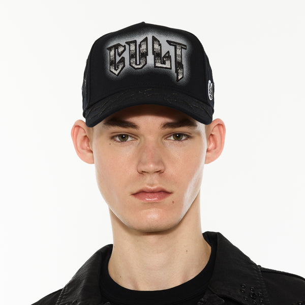 Cult Of Individuality Cult's Logo Mesh Back Trucker Hat "Instruments" In Black Hats