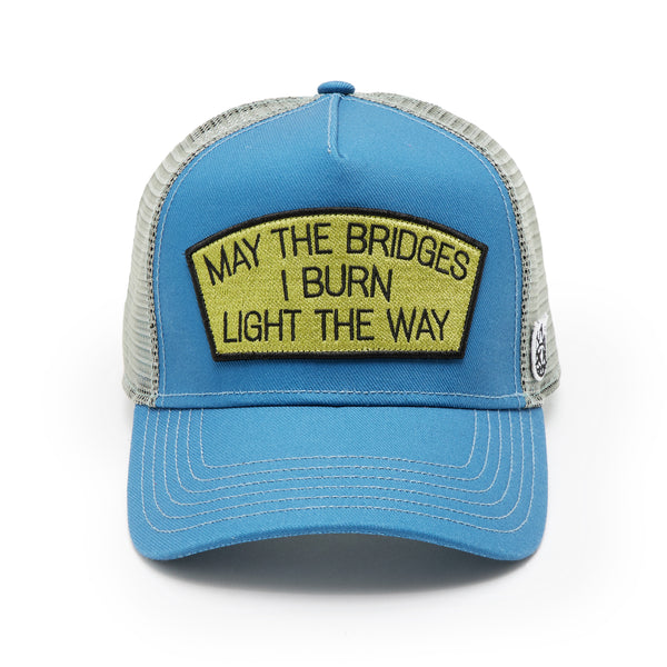 cult of individuality Cult's Logo Mesh Back Trucker Hat "May The Bridges I Burn" in Blue Steel Hats