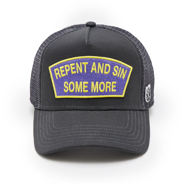 cult of individuality Cult's Logo Mesh Back Trucker Hat "Repent And Sin Some More" in Forged Iron Hats