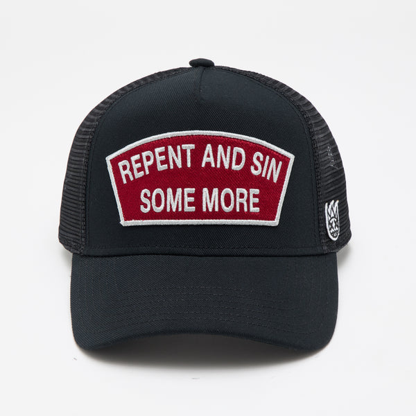 cult of individuality Cult's Logo Mesh Back Trucker Hat "Repent And Sin Some More" in Black Hats cult of individuality Cult's Logo Mesh Back Trucker Hat "Repent And Sin Some More" in Black Hats