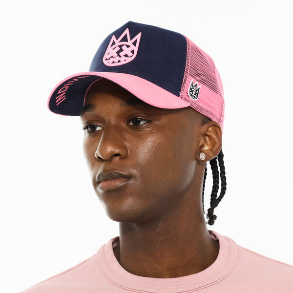 Cult Of Individuality Cult's Logo Mesh Back Trucker Hat "Shimuchan" In Midnight Blue Hats