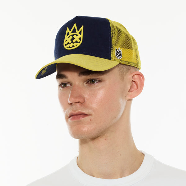 Cult Of Individuality Cult's Logo Mesh Back Trucker Hat "Shimuchan" In Midnight Blue Hats