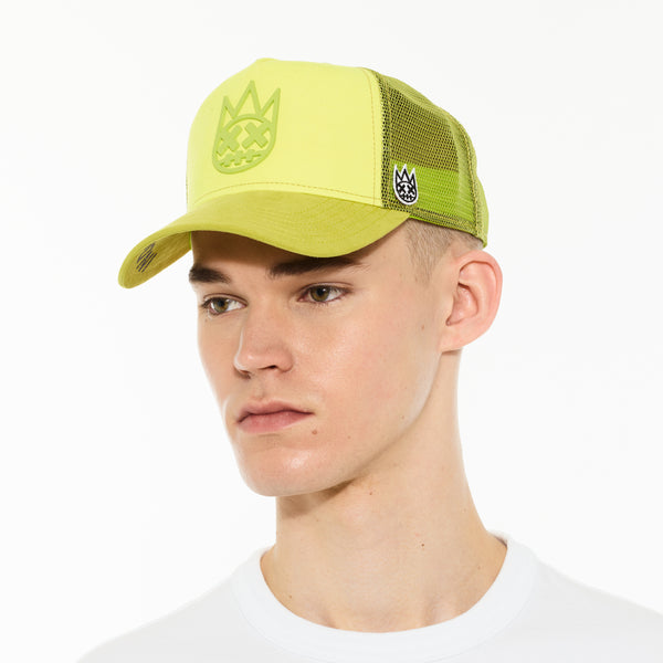 Cult Of Individuality Cult's Logo Mesh Back Trucker Hat "Shimuchan" In Neon Yellow Hats