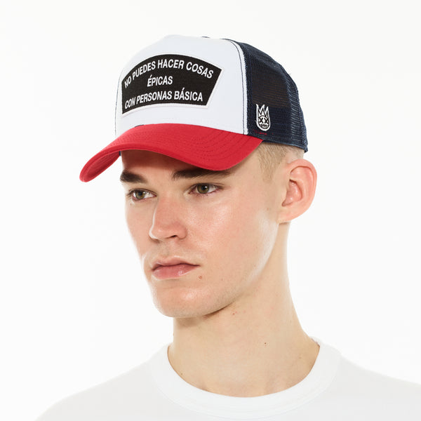 Cult Of Individuality Cult's Logo Mesh Back Trucker Hat "Spanish Epic Shit" In White Hats