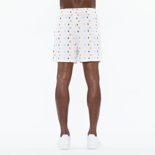 Cult Of Individuality Cult's Mesh Shorts In Cult Repeat Pattern White Sweatshorts