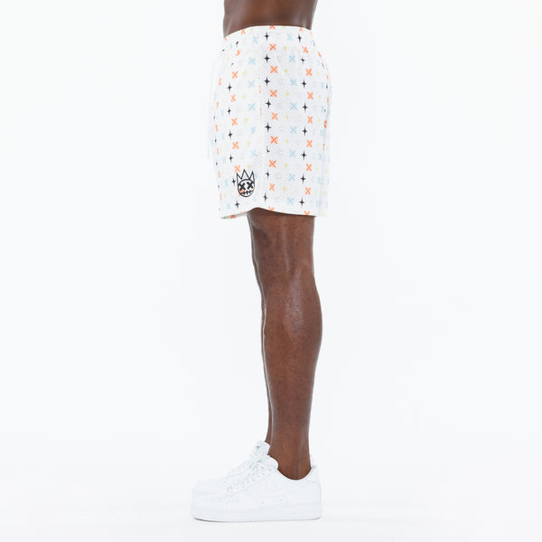 Cult Of Individuality Cult's Mesh Shorts In Cult Repeat Pattern White Sweatshorts
