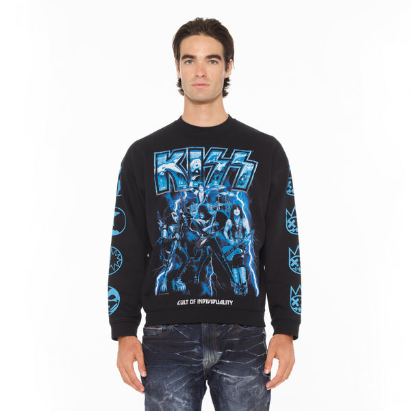 Cult Of Individuality Cult's Novelty Fleece Crew Sweatshirt In Black Sweatshirts