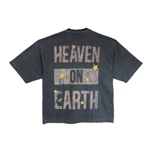 Cult Of Individuality Cult's Oversized Heavyweight Boxy Short Sleeve Crew Neck Tee "Cherubs" In Vintage Charcoal Tshirt