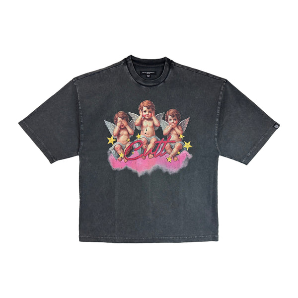 cult of individuality Cult's Oversized Heavyweight Boxy Short Sleeve Crew Neck Tee "Cherubs" in Vintage Charcoal Tshirt