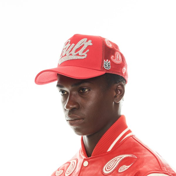 Cult Of Individuality Cult's Paisley Shimuchan Logo Mesh Back Trucker Hat In Red Hats