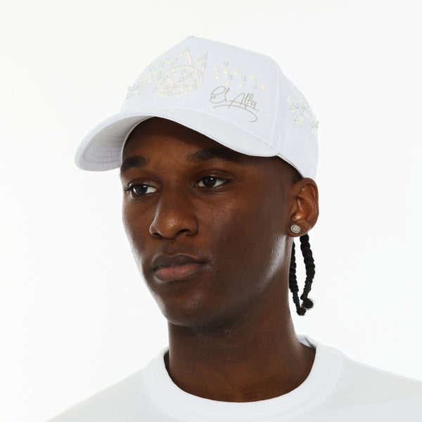Cult Of Individuality Cult X El Alfa Premium 5 Panel A Frame Trucker Hat With Pearls In White Hats