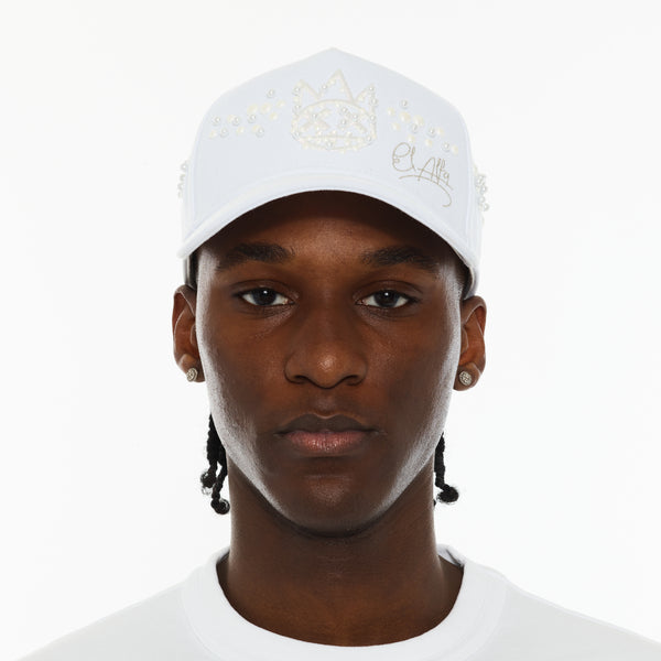 cult of individuality Cult x El Alfa Premium 5 Panel A Frame Trucker Hat with Pearls in White Hats cult of individuality Cult x El Alfa Premium 5 Panel A Frame Trucker Hat with Pearls in White Hats