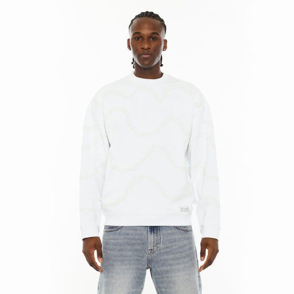 cult of individuality Cult x El Alfa Premium Crew Neck Fleece Sweatshirt in White Sweatshirts