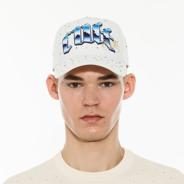 Cult Of Individuality Cult X El Alfa Premium Logo 5 Panel A Frame Trucker Hat "Panther" In Winter White Hats