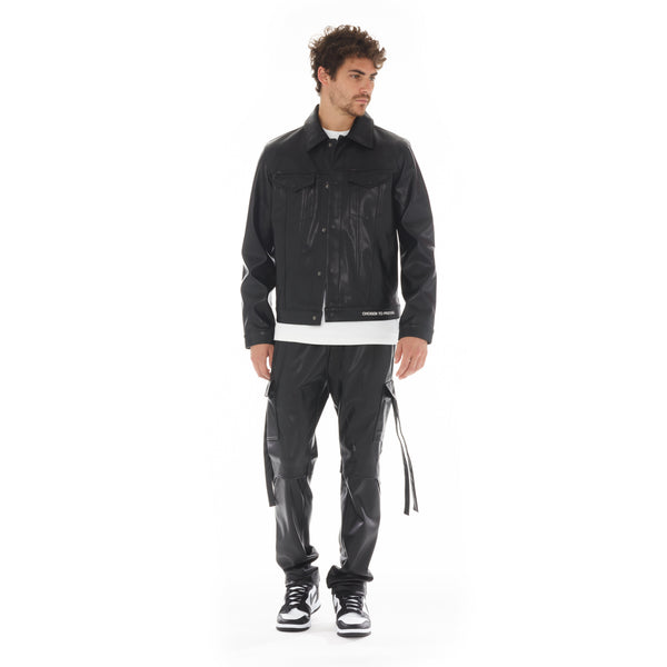 Cult Of Individuality FAUX LEATHER CARGO IN BLACK Sweatpants