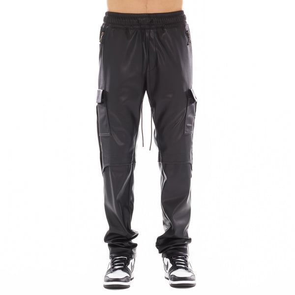 cult of individuality FAUX LEATHER CARGO IN BLACK Sweatpants