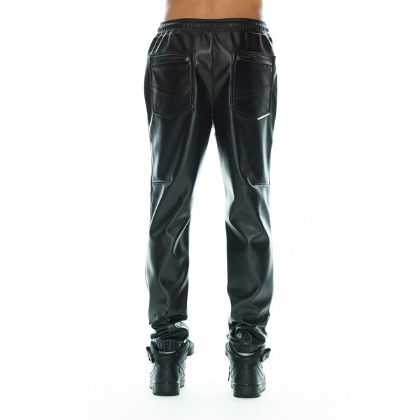 Cult Of Individuality FAUX LEATHER JOGGER IN BLACK Sweatpants