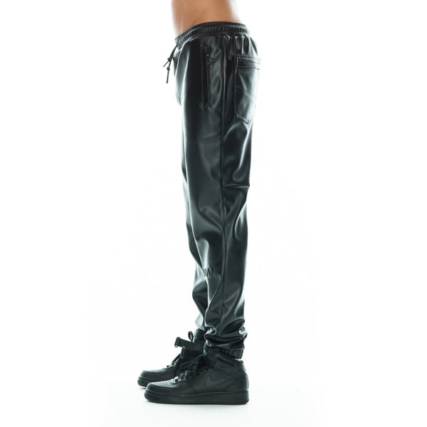 Cult Of Individuality FAUX LEATHER JOGGER IN BLACK Sweatpants