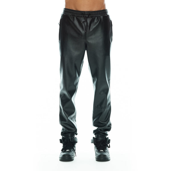 cult of individuality FAUX LEATHER JOGGER IN BLACK Sweatpants