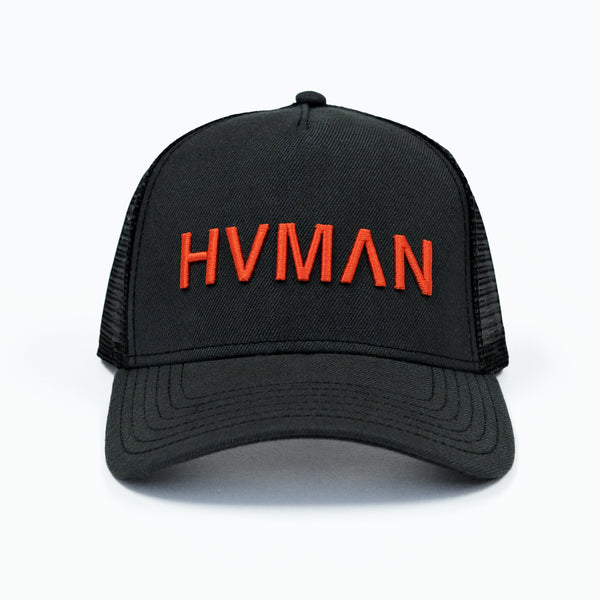 cult of individuality HVMAN MESH TRUCKER CAP IN BLACK /W RED LOGO Hats