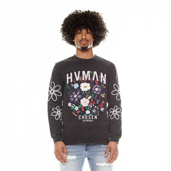 Cult Of Individuality LONG SLEEVE CREW NECK TEE IN BLACK Tshirt