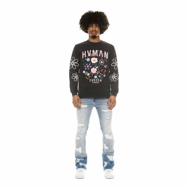 Cult Of Individuality LONG SLEEVE CREW NECK TEE IN BLACK Tshirt