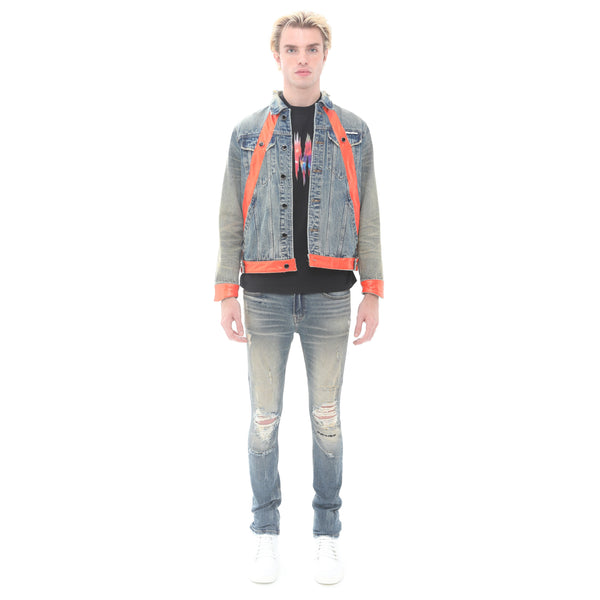 Cult Of Individuality MK2 DENIM JACKET LEATHER APPLIQUE IN ASPEN Denim Jackets