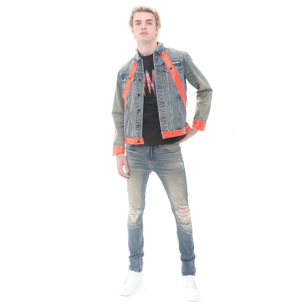 Cult Of Individuality MK2 DENIM JACKET LEATHER APPLIQUE IN ASPEN Denim Jackets