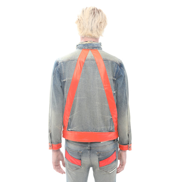 Cult Of Individuality MK2 DENIM JACKET LEATHER APPLIQUE IN ASPEN Denim Jackets